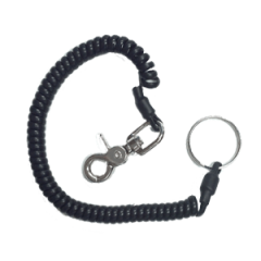 Keychain, Single Clip, Heavy-Duty, Flexible (Coiled) with Single Metal Clip, Black